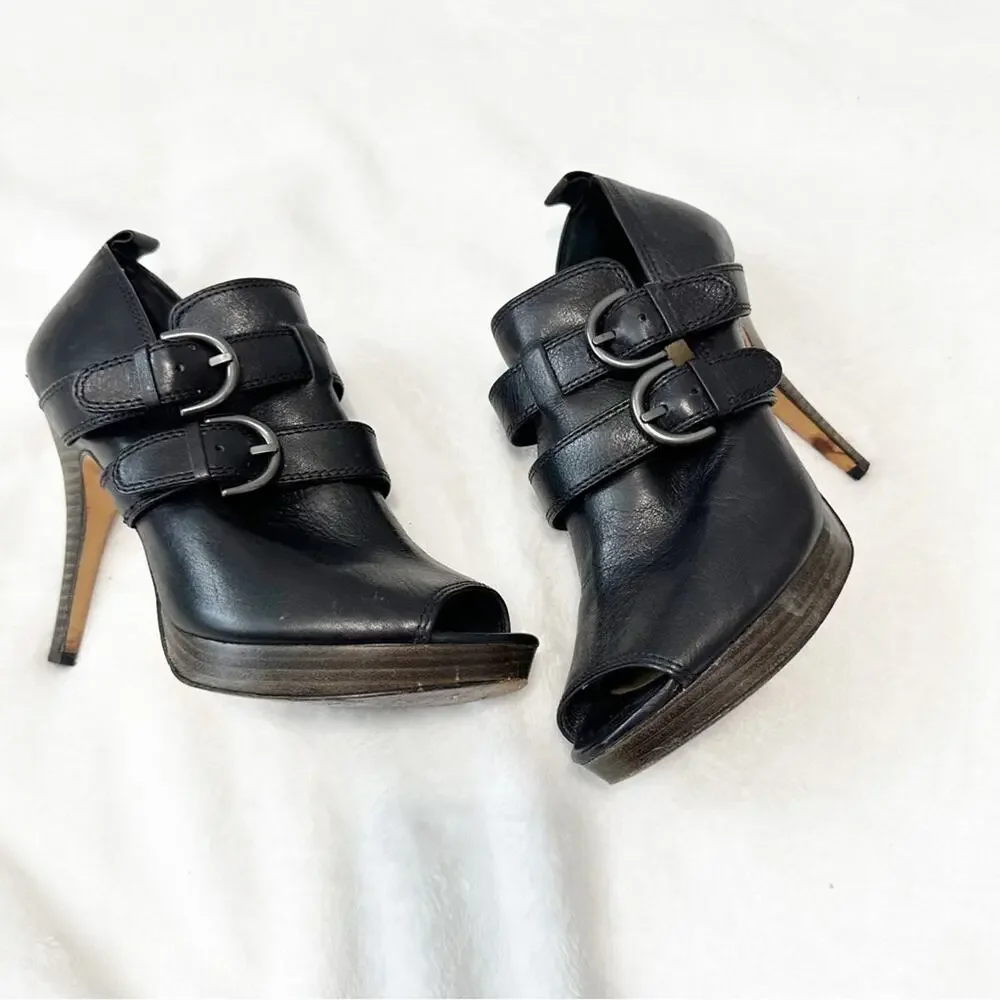 Coach Alexia black leather peep toe heels pumps size 8 sandals buckle - Picture 7 of 10